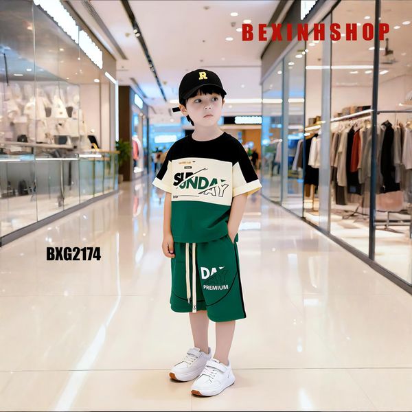 Bộ thun bé trai phối màu in chữ SUNDAY BXG2173