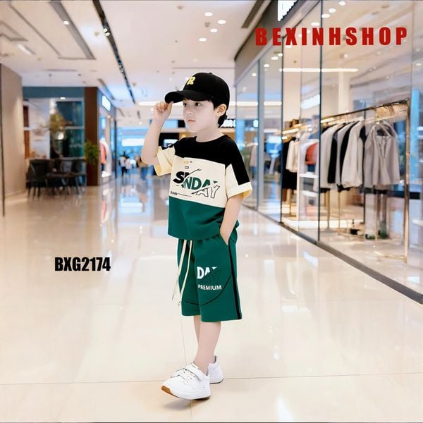 Bộ thun bé trai phối màu in chữ SUNDAY BXG2173