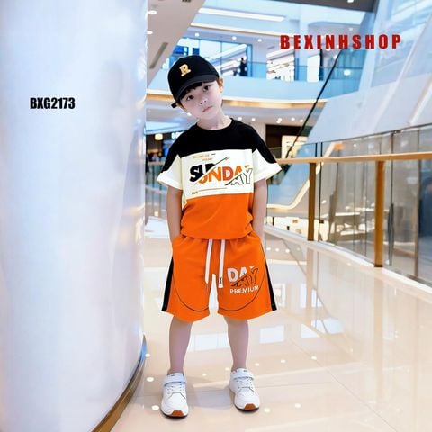 Bộ thun bé trai phối màu in chữ SUNDAY BXG2173