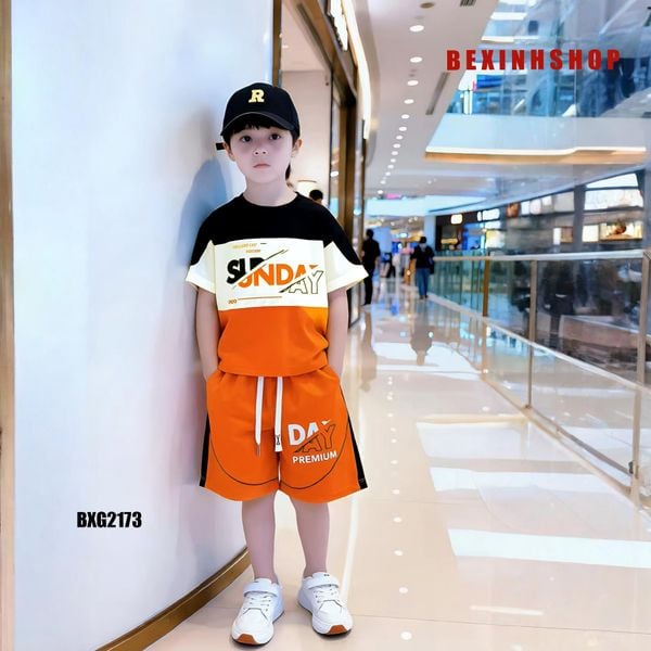 Bộ thun bé trai phối màu in chữ SUNDAY BXG2173