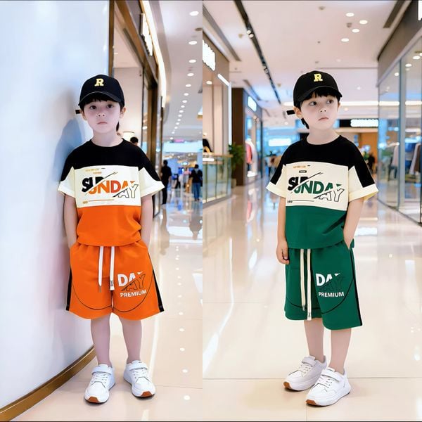 Bộ thun bé trai phối màu in chữ SUNDAY BXG2173