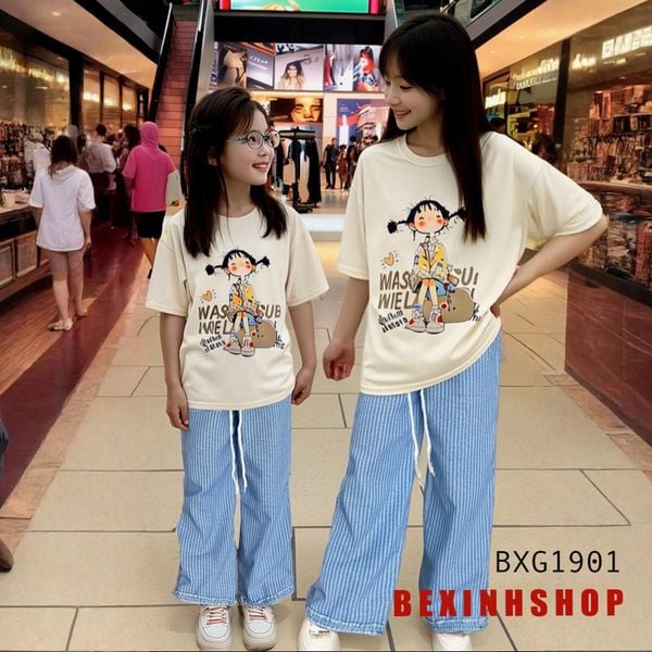 Set áo in cô gái quần ống suông phối bèo dễ thương cho bé gái BXG1901