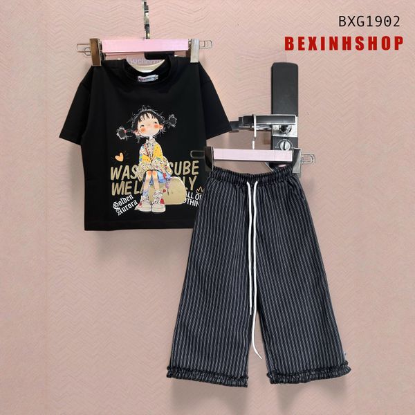 Set áo in cô gái quần ống suông phối bèo dễ thương cho bé gái BXG1901