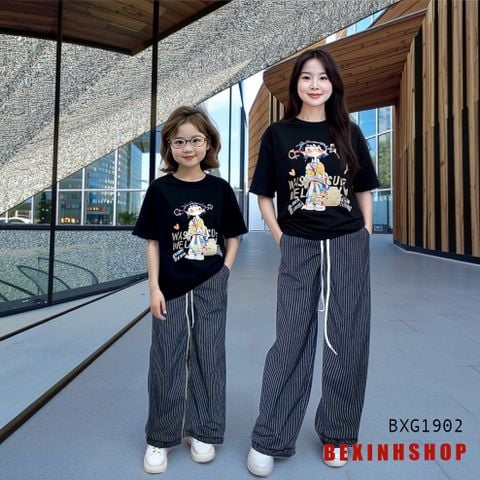 Set áo in cô gái quần ống suông phối bèo dễ thương cho bé gái BXG1901