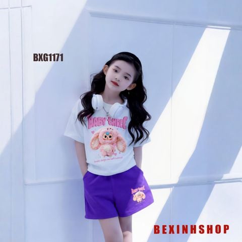 Bộ thun Cotton in Cừu BABY THREE dễ thương cho bé gái BXG1170