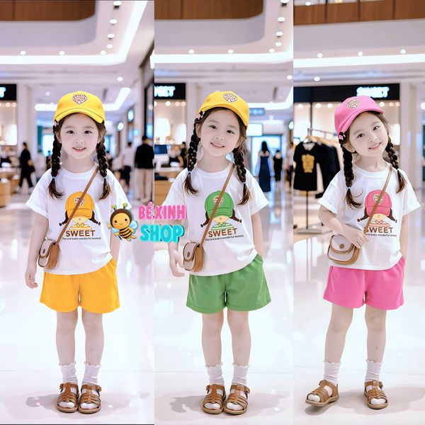 Set áo thun quần sort in Bé gái SWEET BXG2230