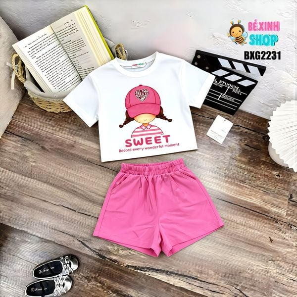 Set áo thun quần sort in Bé gái SWEET BXG2230