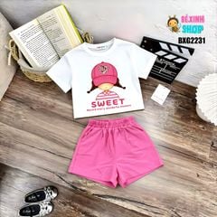Set áo thun quần sort in Bé gái SWEET BXG2230