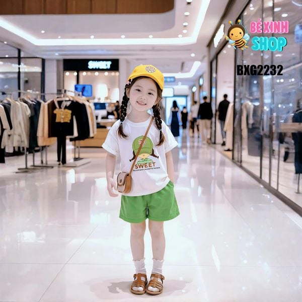 Set áo thun quần sort in Bé gái SWEET BXG2230