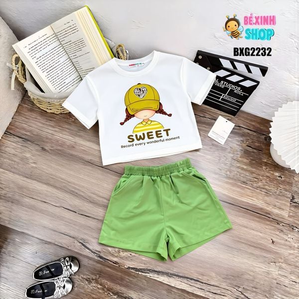 Set áo thun quần sort in Bé gái SWEET BXG2230