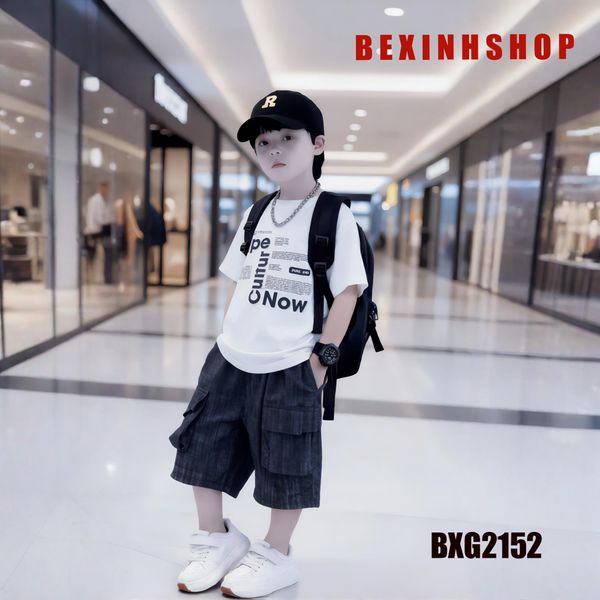 Bộ đồ bé trai áo chữ quần túi hộp wash đá BXG2152
