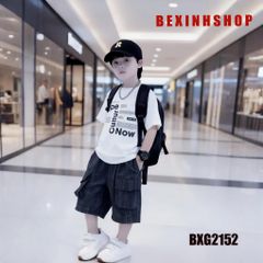 Bộ đồ bé trai áo chữ quần túi hộp wash đá BXG2152