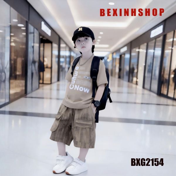 Bộ đồ bé trai áo chữ quần túi hộp wash đá BXG2152