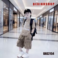 Bộ đồ bé trai áo chữ quần túi hộp wash đá BXG2152