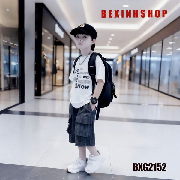 Bộ đồ bé trai áo chữ quần túi hộp wash đá BXG2152