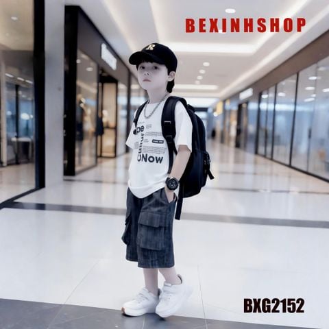 Bộ đồ bé trai áo chữ quần túi hộp wash đá BXG2152