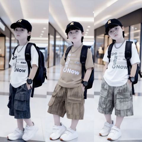 Bộ đồ bé trai áo chữ quần túi hộp wash đá BXG2152