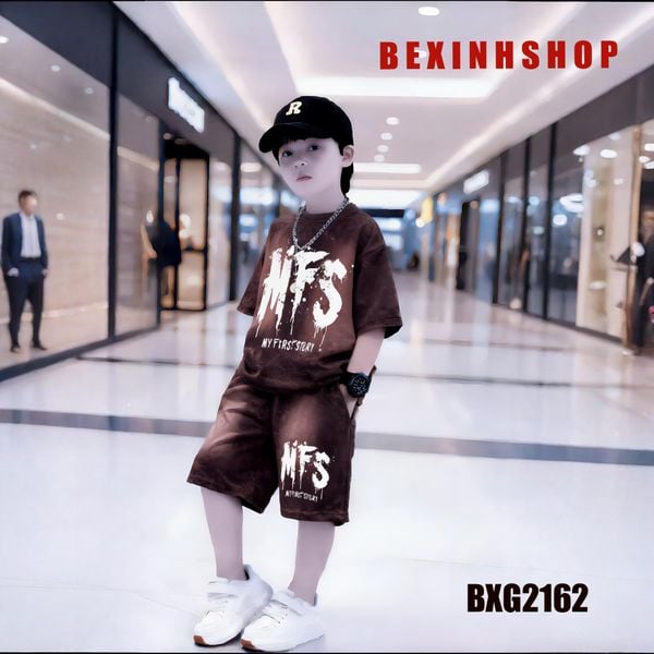 Bộ thun bé trai wash đá in CHỮ BXG2161