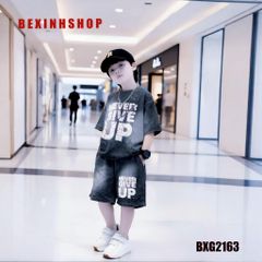 Bộ thun bé trai wash đá in CHỮ BXG2161