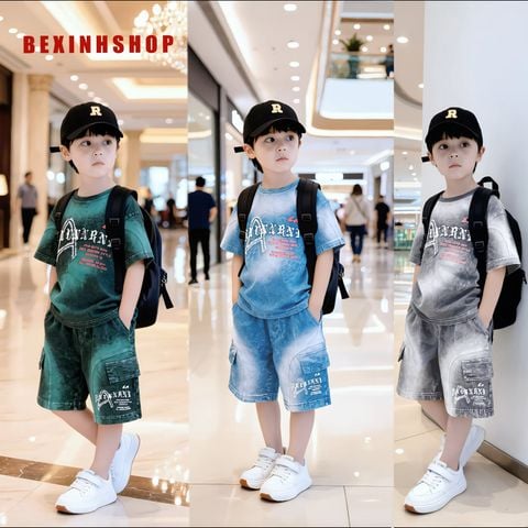 [BexinhshopVN] Bộ thun bé trai wash đá dập chữ nổi BXG2191