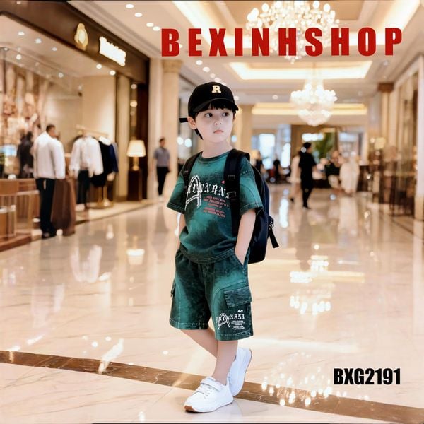 [BexinhshopVN] Bộ thun bé trai wash đá dập chữ nổi BXG2191