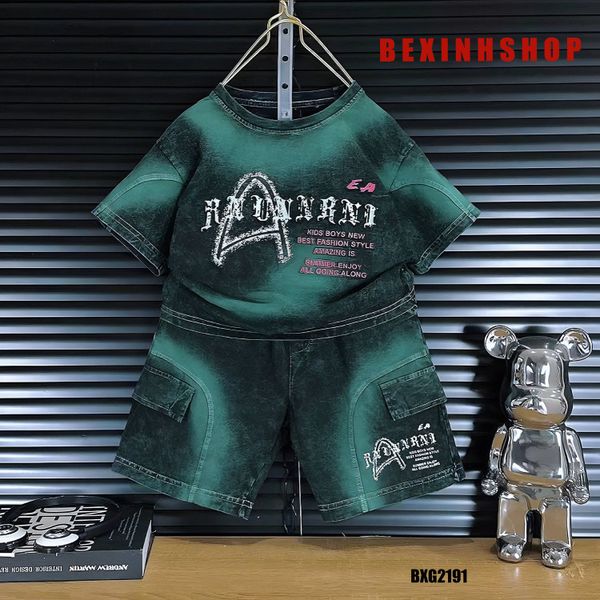 [BexinhshopVN] Bộ thun bé trai wash đá dập chữ nổi BXG2191