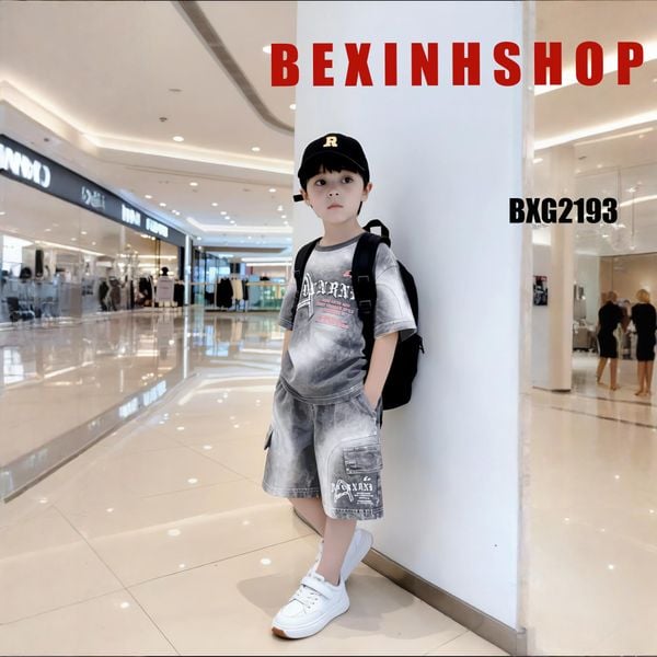 [BexinhshopVN] Bộ thun bé trai wash đá dập chữ nổi BXG2191