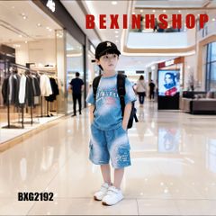 [BexinhshopVN] Bộ thun bé trai wash đá dập chữ nổi BXG2191