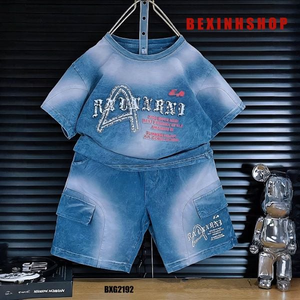 [BexinhshopVN] Bộ thun bé trai wash đá dập chữ nổi BXG2191