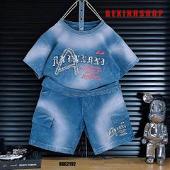 [BexinhshopVN] Bộ thun bé trai wash đá dập chữ nổi BXG2191