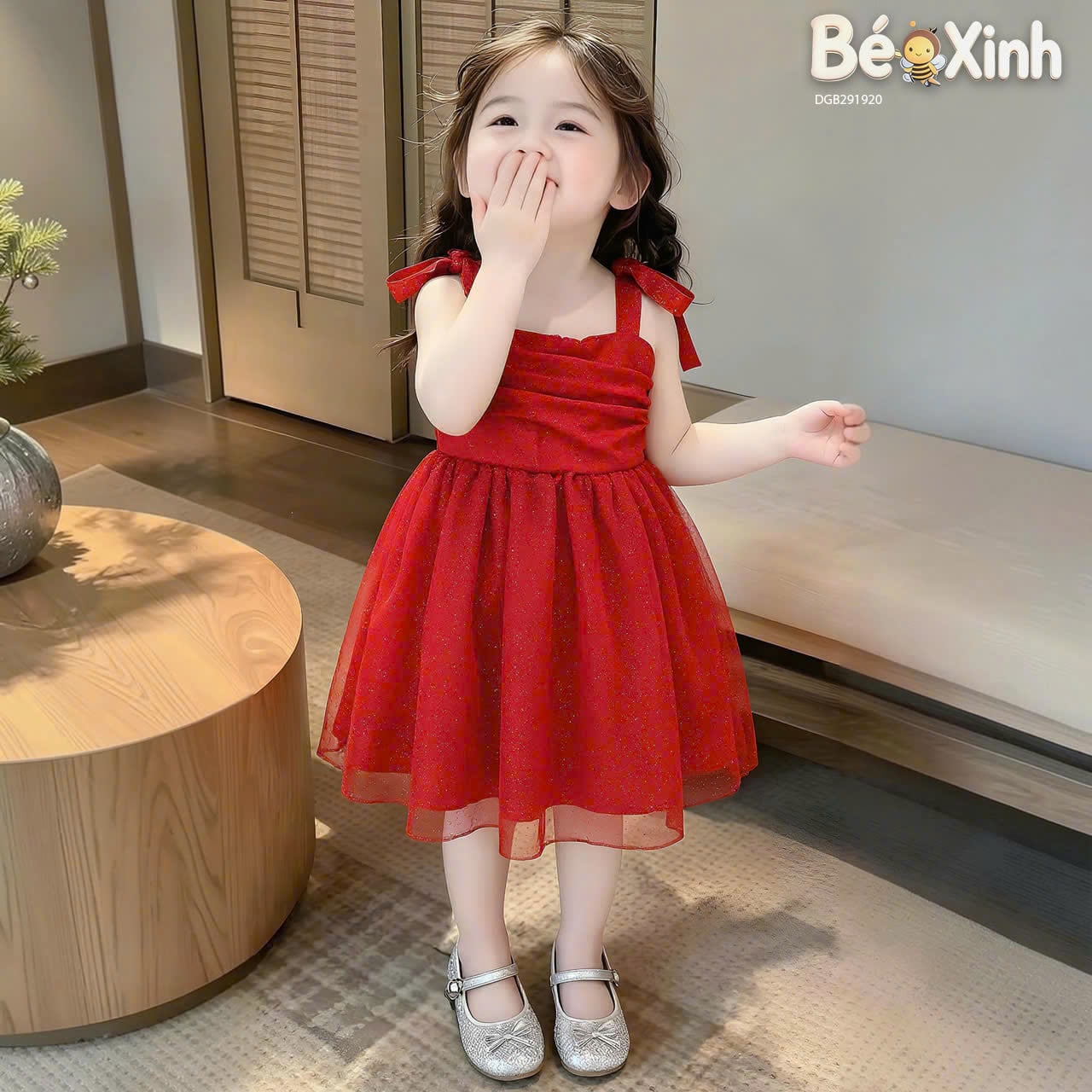 Đầm dây kim tuyến phối nơ dễ thương cho bé gái DGB291920