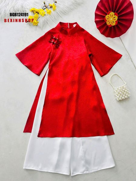 Set áo dài gấm lụa nút kiểu cao cấp cho bé gái BGB124190