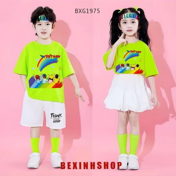 Bộ đồng phục bé trai & bé gái áo thun quần váy bí cho bé nhảy múa, đi chơi BXG1975