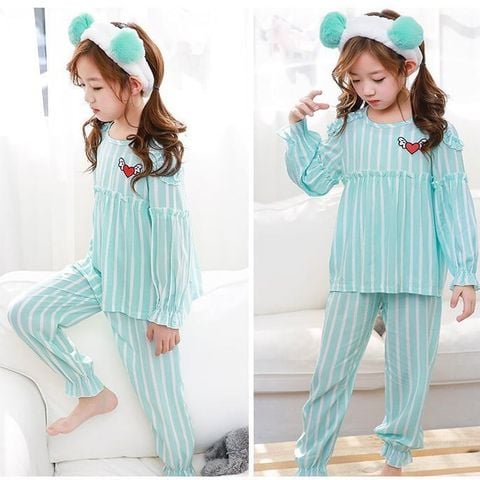 [XẢ KHO] Bộ mặc ngủ dài tay sọc tim dễ thương cho bé gái