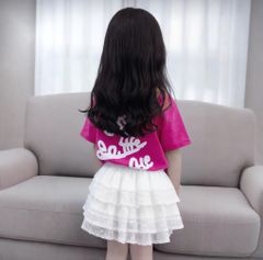 Set áo thun phối chân váy tầng lai ren dễ thương cho bé gái BGB124162