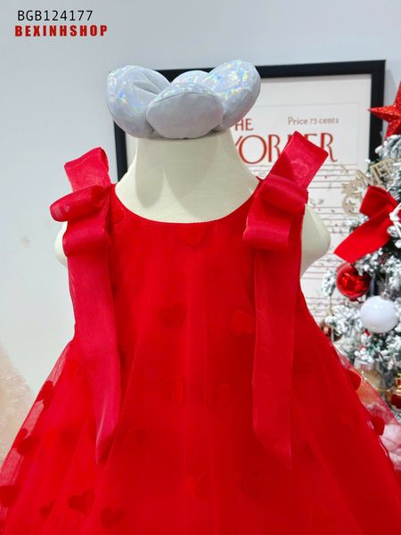 Đầm  bí Noel tim nổi đính nơ vai dễ thương cho bé gái BGB124177