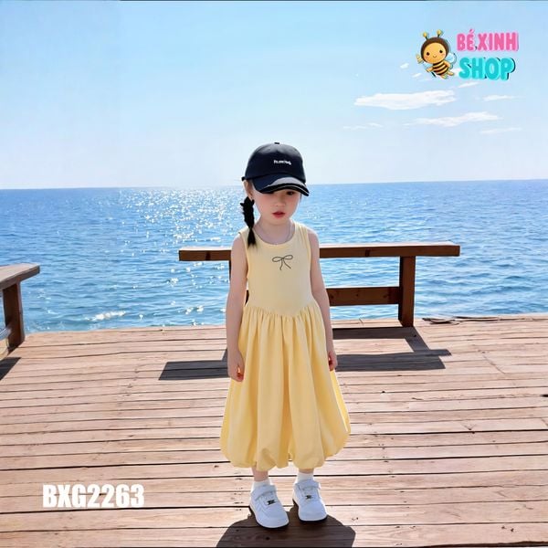 Đầm bí in Nơ Bé Gái dạo phố, đi biển BXG2262