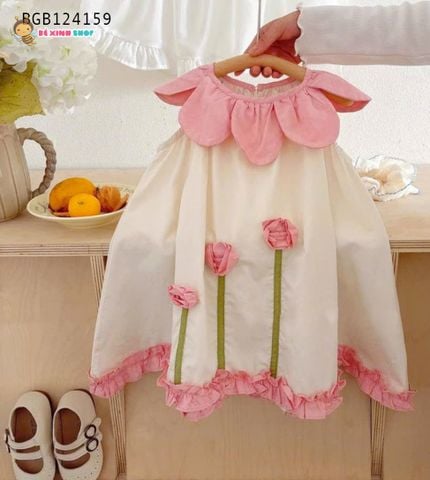 Đầm babydoll cổ cánh hoa phối bèo dễ thương cho bé gái BGB124159