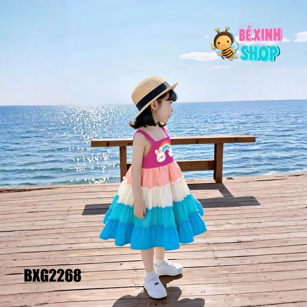 Váy đầm tầng Cầu Vồng dễ thương cho bé gái đi chơi , đi biển BXG2268