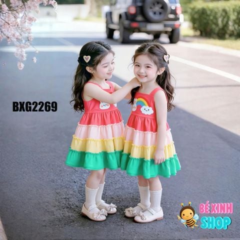 Váy đầm tầng Cầu Vồng dễ thương cho bé gái đi chơi , đi biển BXG2268