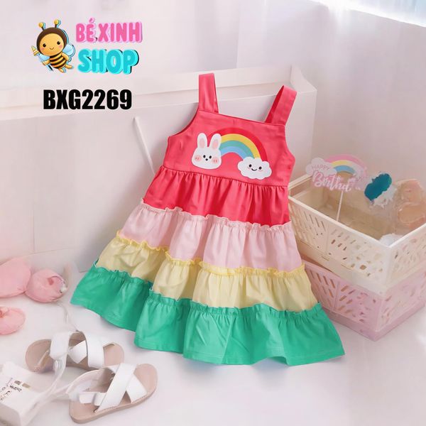 Váy đầm tầng Cầu Vồng dễ thương cho bé gái đi chơi , đi biển BXG2268