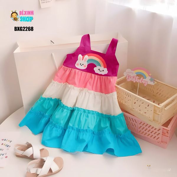 Váy đầm tầng Cầu Vồng dễ thương cho bé gái đi chơi , đi biển BXG2268