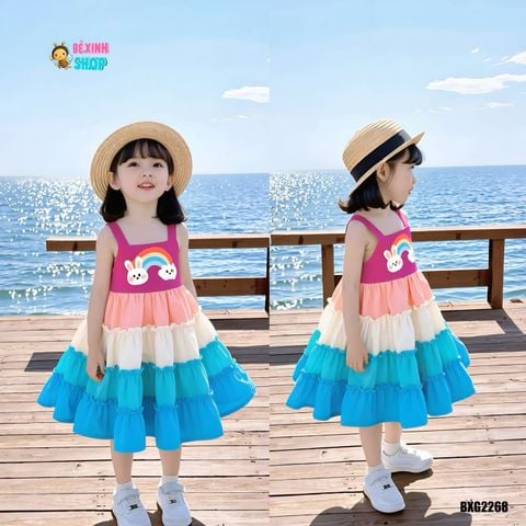 Váy đầm tầng Cầu Vồng dễ thương cho bé gái đi chơi , đi biển BXG2268