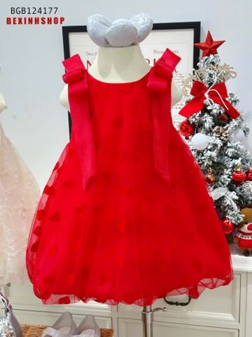 Đầm  bí Noel tim nổi đính nơ vai dễ thương cho bé gái BGB124177