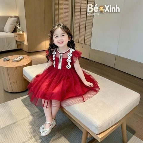 Đầm phối hoa ren dễ thương cho bé gái DGB292216
