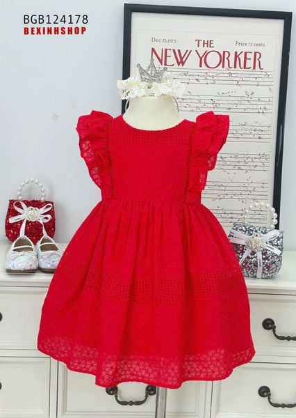 Đầm thô thêu đục lỗ cánh tiên dễ thương cho bé gái BGB124178