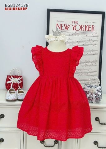 Đầm thô thêu đục lỗ cánh tiên dễ thương cho bé gái BGB124178