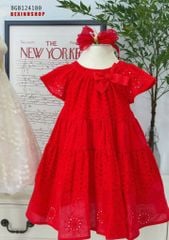 Đầm thô thêu cổ nơ dáng xòe dễ thương cho bé gái BGB124180