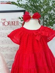 Đầm thô thêu cổ nơ dáng xòe dễ thương cho bé gái BGB124180