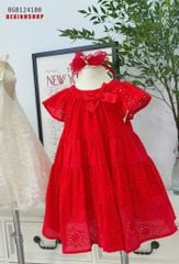 Đầm thô thêu cổ nơ dáng xòe dễ thương cho bé gái BGB124180